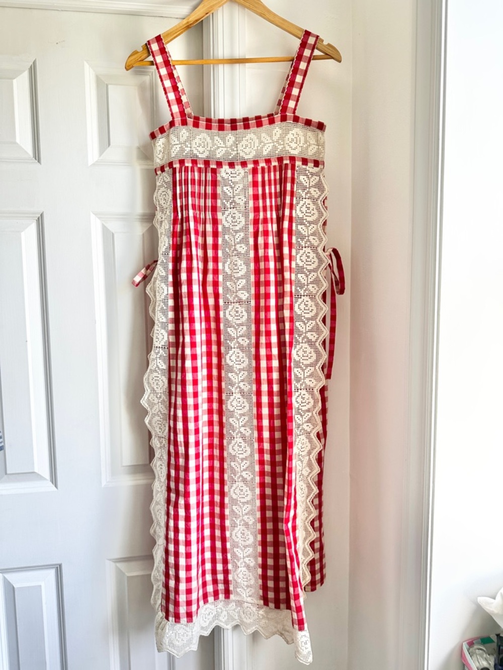 NWT Loeffler Randall Poppy Gingham Lace-Trim Midi Dress - Picture 4 of 7